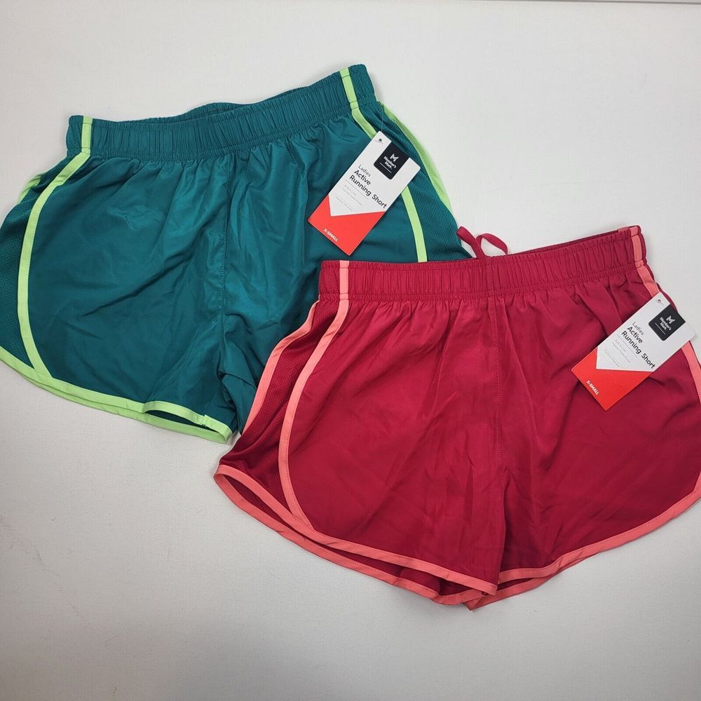 2 Pairs Members Mark Women XSmall Running Shorts Athletic Gym Workout Green Red